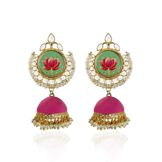Classic Lotus floral Enamel Earrings For Women and Girls - The Fineworld