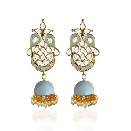 Air Force Blue Color Kundan With Jhumki - The Fineworld