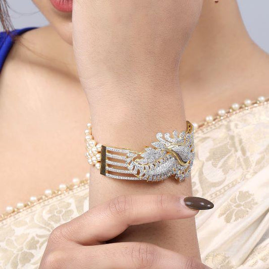 Pearl & White Stone Glittering Imitation Bracelet - The Fineworld