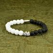 Black Lava Beads Bracelet With White Quartz Beads - The Fineworld