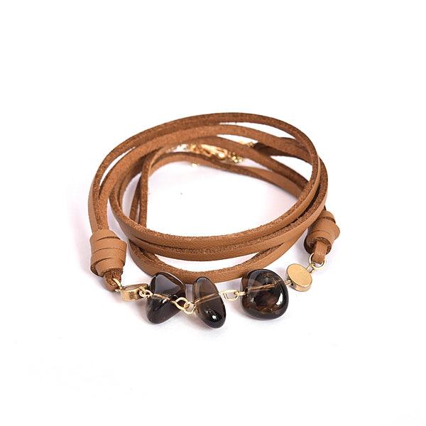 Brown Leather Bracelet With Natural Stone - The Fineworld