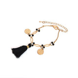 Beaded Charm Bracelet with Black Tassel and Lobster Clasp - The Fineworld