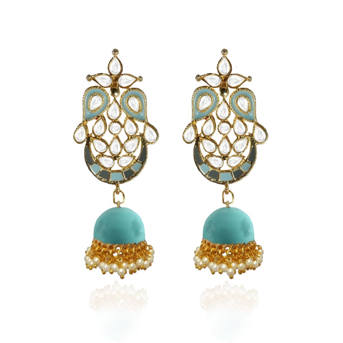 Air Force Blue Color Kundan With Jhumki
