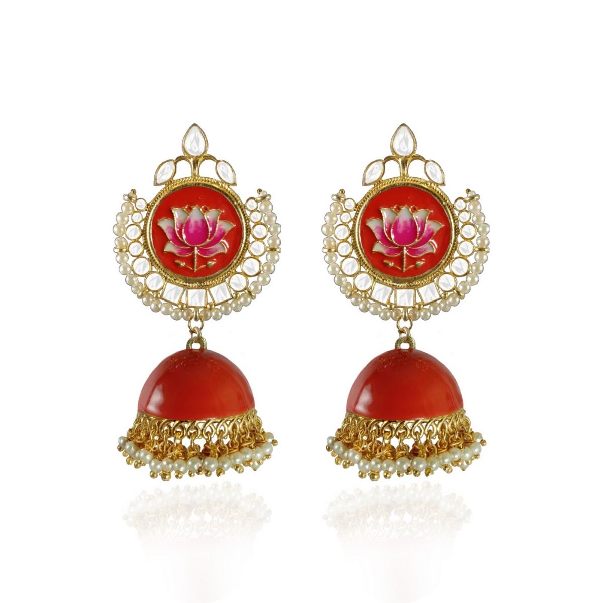 Classic Lotus floral Enamel Earrings For Women and Girls