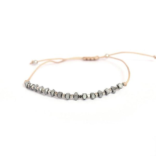 Unisex Natural Silver Stone & Beads Cream Cord Thread Lace Ups Bracelet - The Fineworld