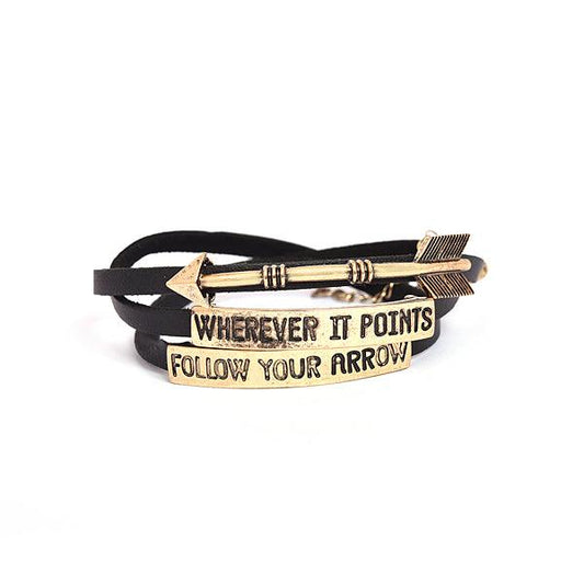 Casual Follow Your Arrow Black Leather Unisex Bracelet - The Fineworld