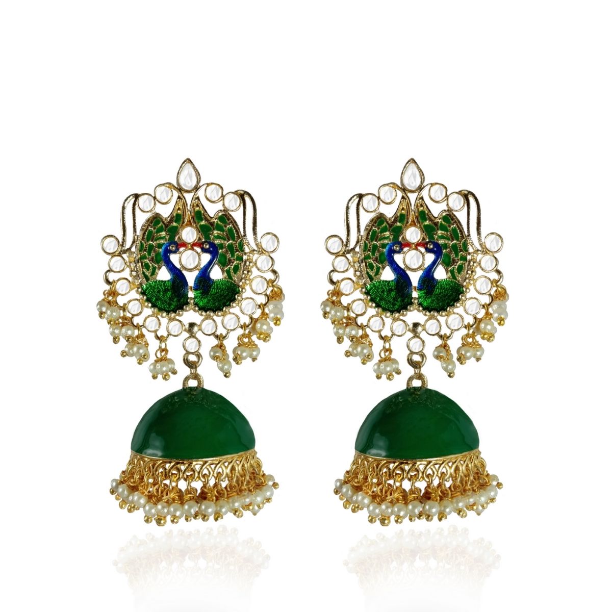Traditional Floral Matte Green Jhumka