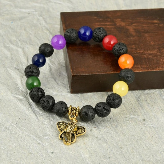 Black Lava Beads Bracelet With Ganesha Charm - The Fineworld