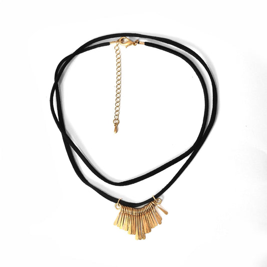 Trendy necklace in suede with metal fringes - The Fineworld