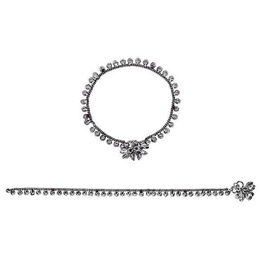 Traditional silver oxidized anklet - The Fineworld