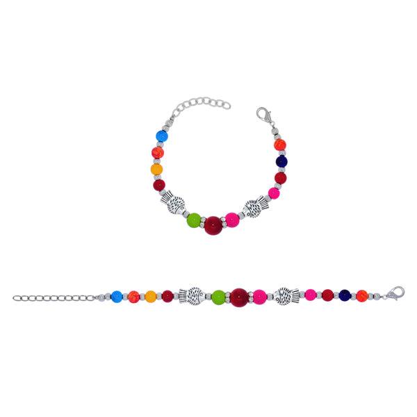 Multi Color Beads With Oxidized Fish Charm - The Fineworld