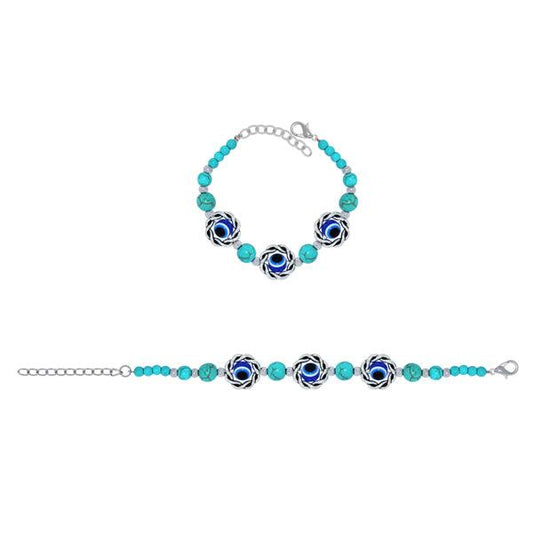 Blue Evil Eye With Sky Blue Beads Bracelet - The Fineworld
