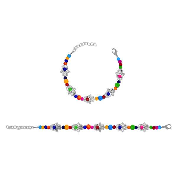 Multi Color Beads With Hamsa Charm Bracelet - The Fineworld