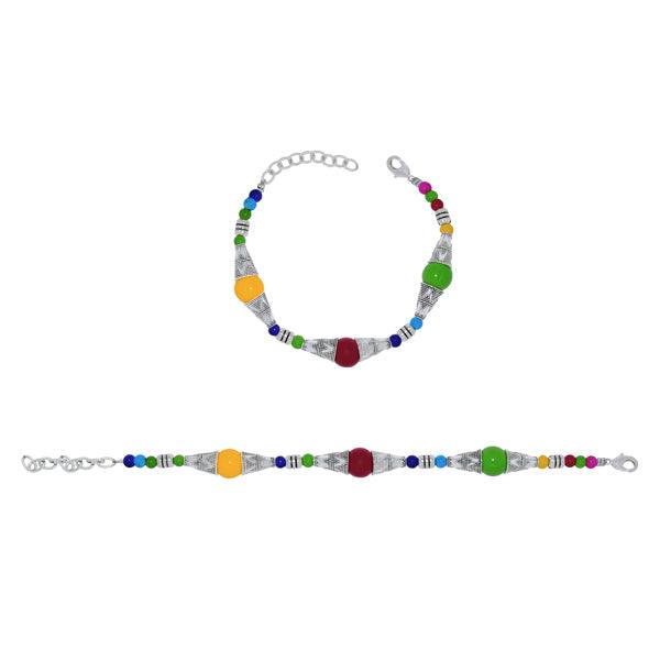 Fancy Multi Color Beads German Silver Bracelet - The Fineworld