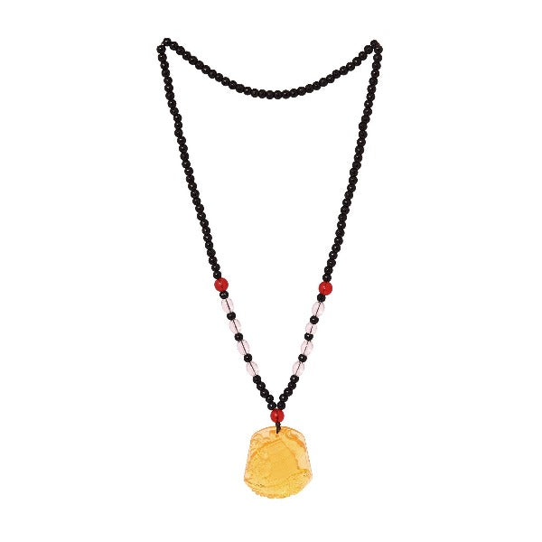 Fiery Golden pendant in beaded chain - The Fineworld