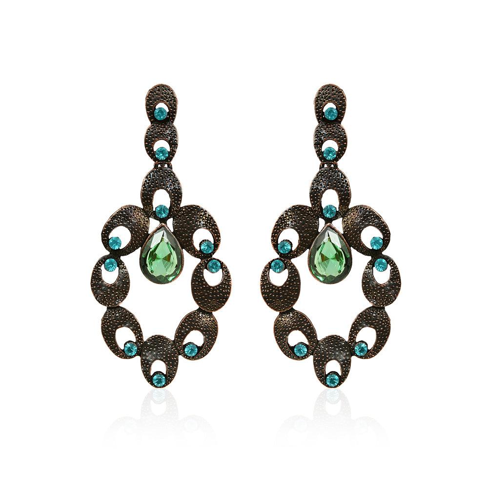 Brown And Turquoise Metal Drop Earrings - The Fineworld