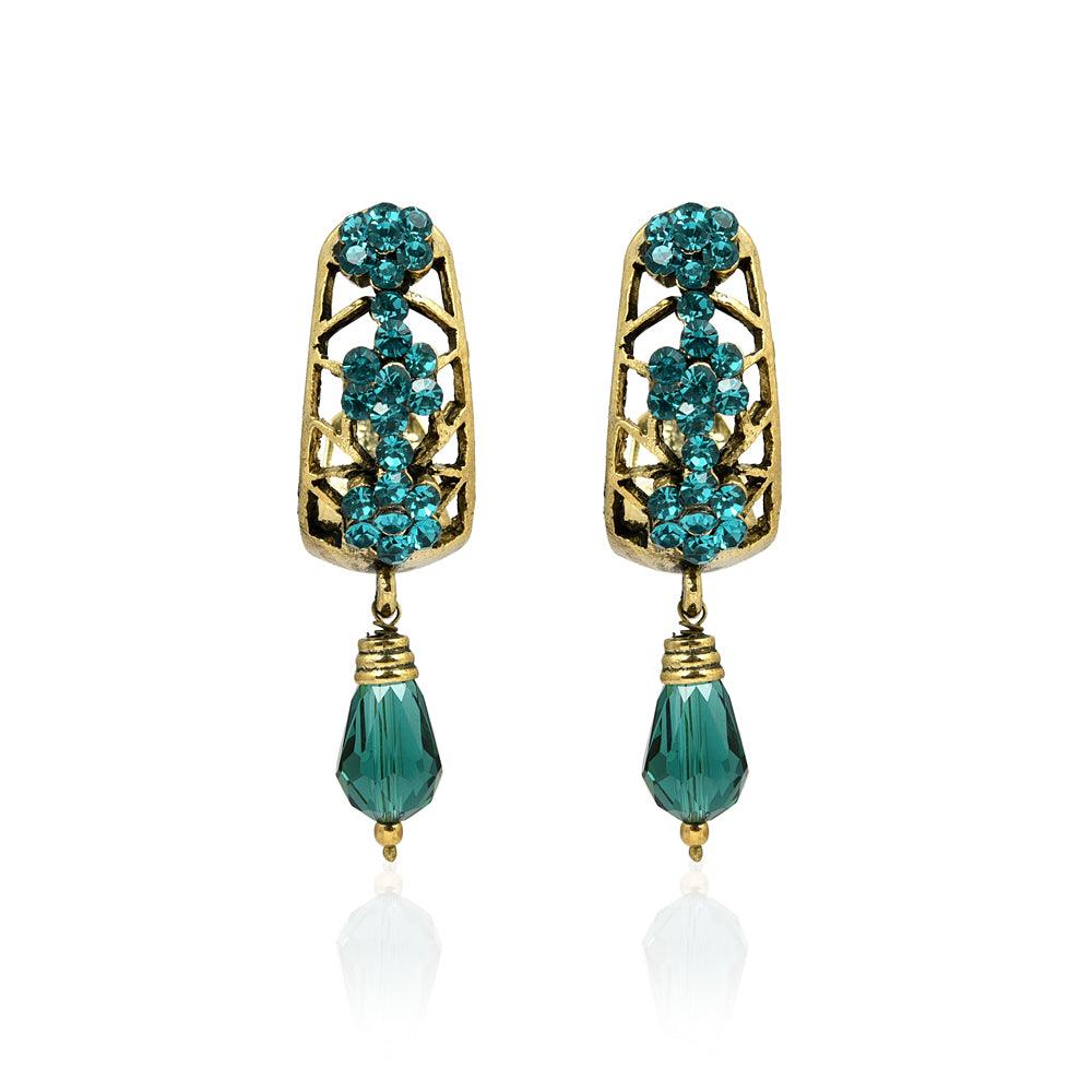 Turquoise Blue Golden Drop Earrings - The Fineworld