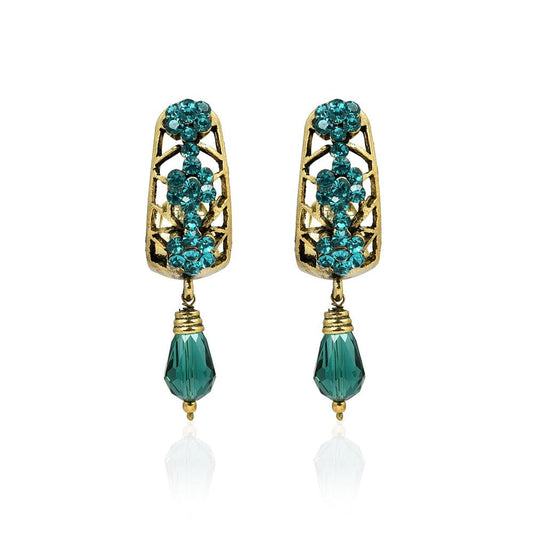 Turquoise Blue Golden Drop Earrings - The Fineworld