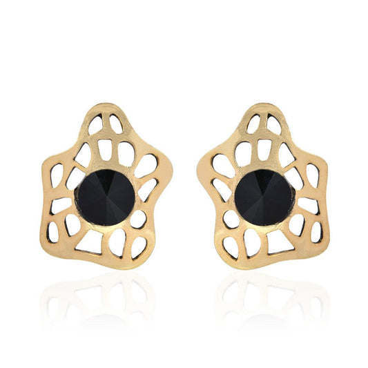 Golden Studs With Black stones - The Fineworld