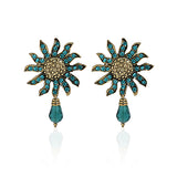 Green and gold metal sun shaped danglers - The Fineworld