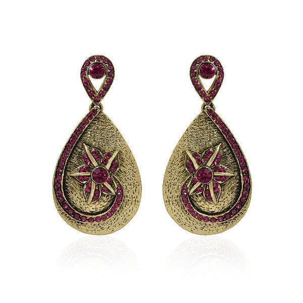 Dark Pink colored stone drop earrings - The Fineworld