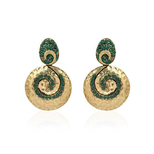 Green stone and golden metal earrings - The Fineworld