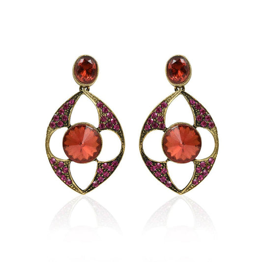 Dark Pink Stone Floral Earrings - The Fineworld