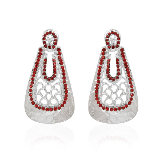 White Metal Earrings With Red Stones - The Fineworld