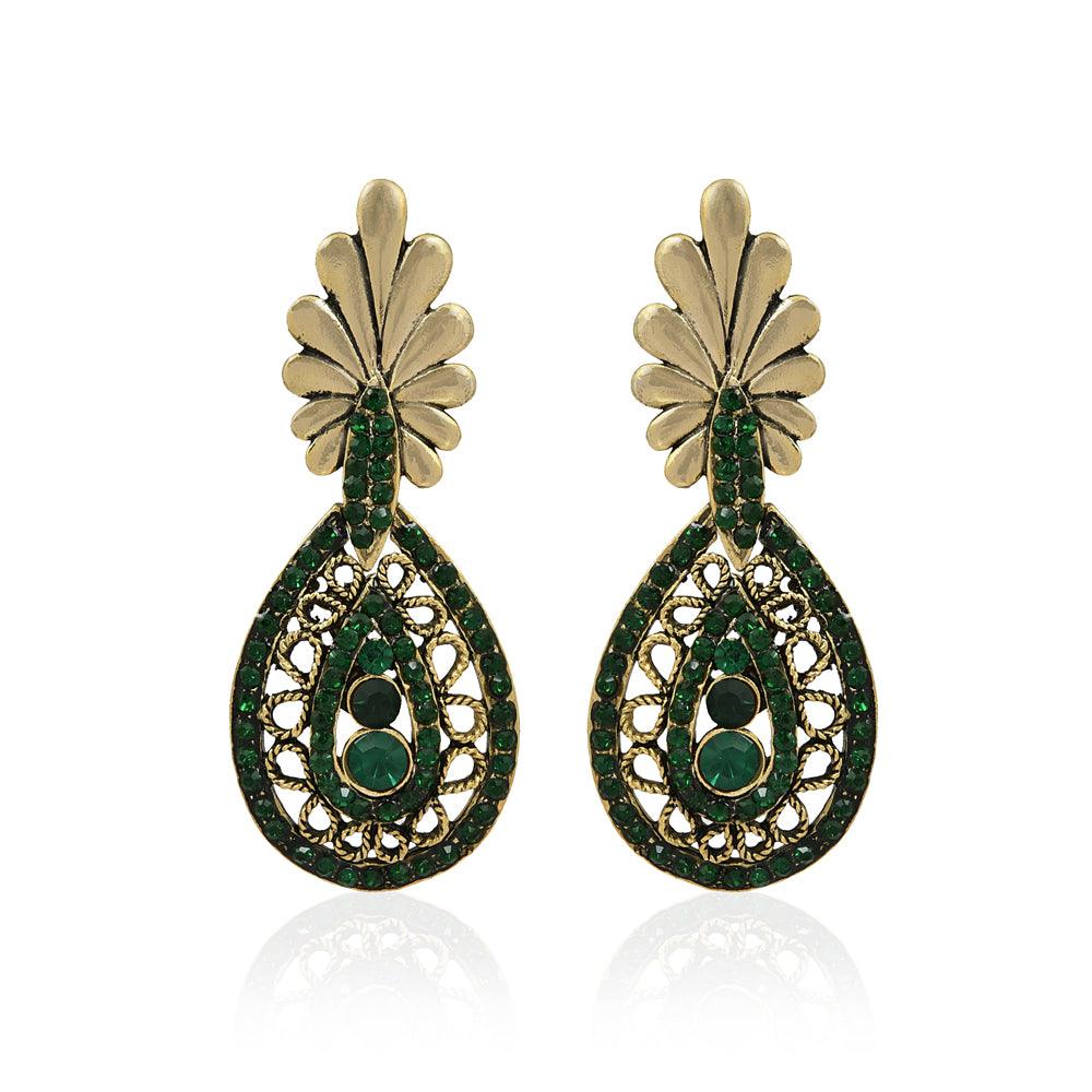 Green And Gold Drop Earrings - The Fineworld