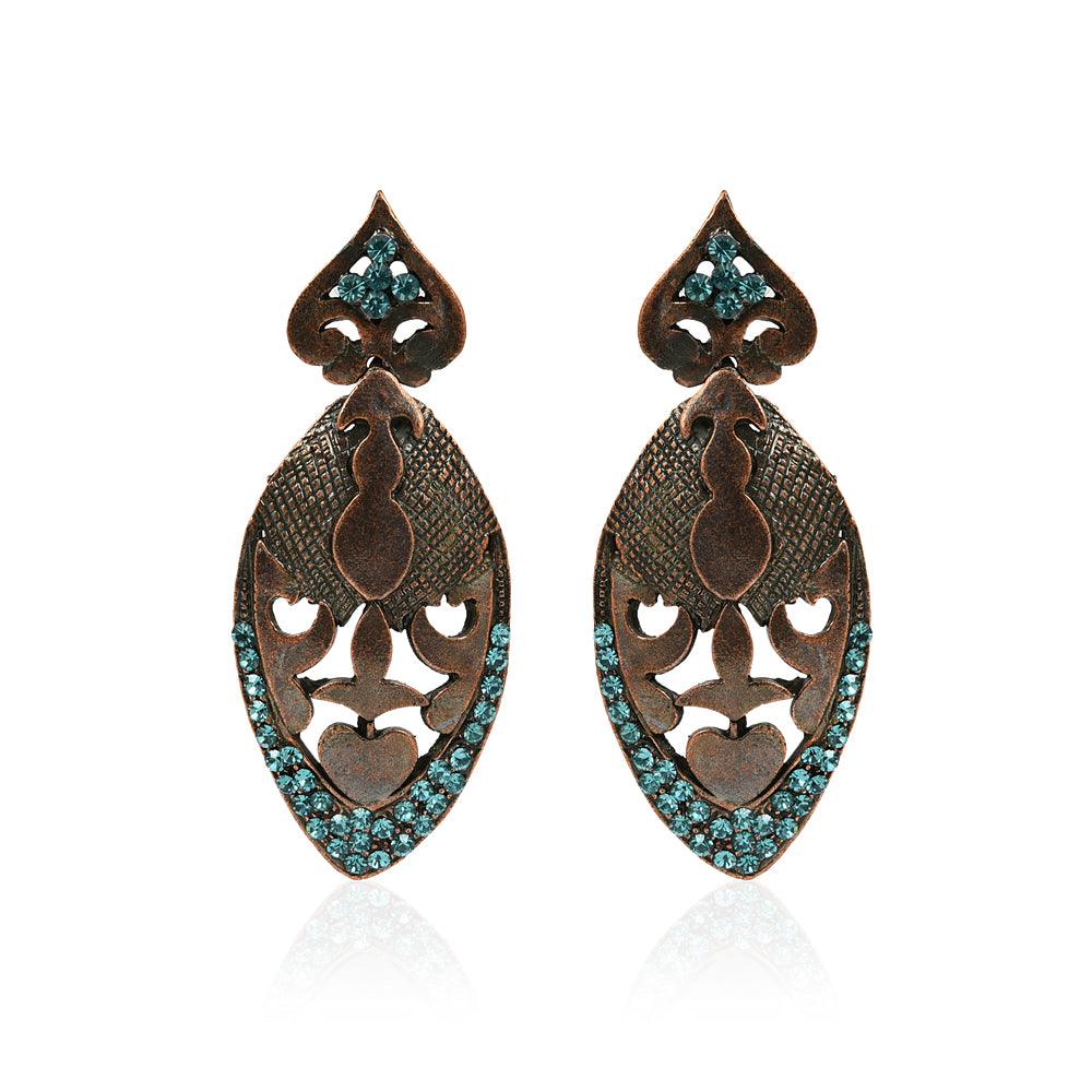 Copper Metal Earrings With Sky Blue Stones - The Fineworld