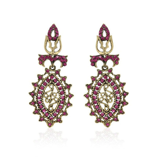 Adorned With Dark Pink Stones Earring - The Fineworld