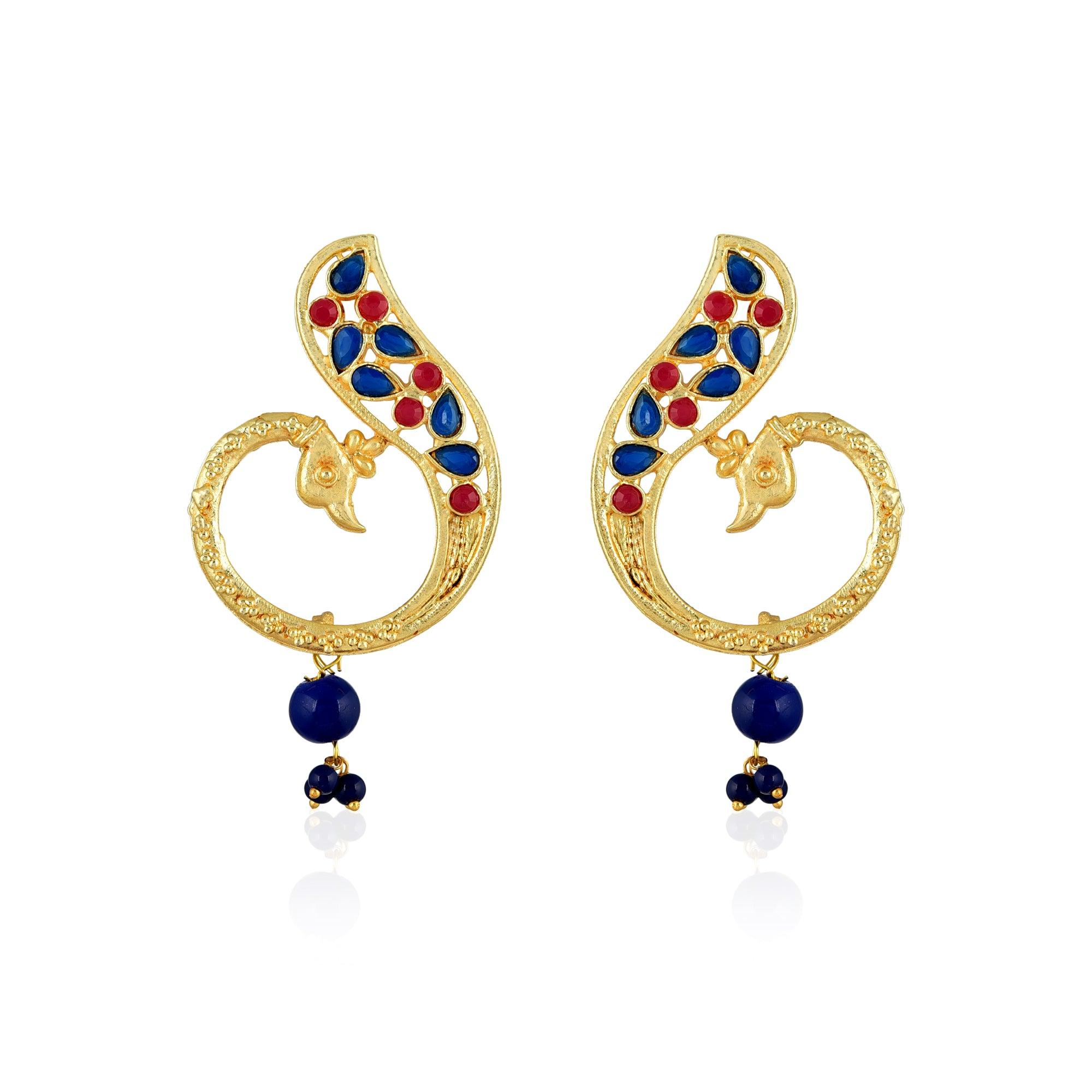 Peacock Motif Multi-Color Stones Earrings - The Fineworld