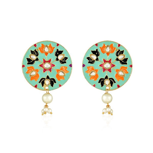 Lotus Petal Round Earrings Multi-Color Enamel Work For Women & Girls
