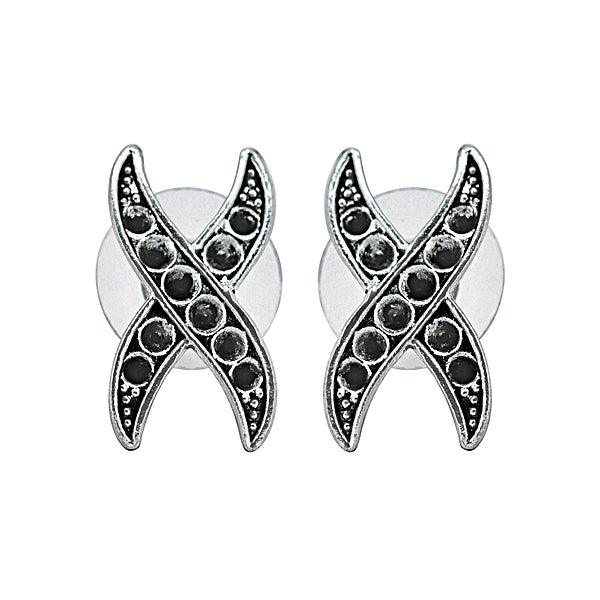 X  shaped trendy ear studs in German Silver - The Fineworld