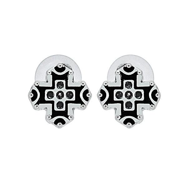 Cross shaped trendy ear studs in German Silver - The Fineworld