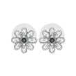 Silver plated flower designed with black stone earring - The Fineworld