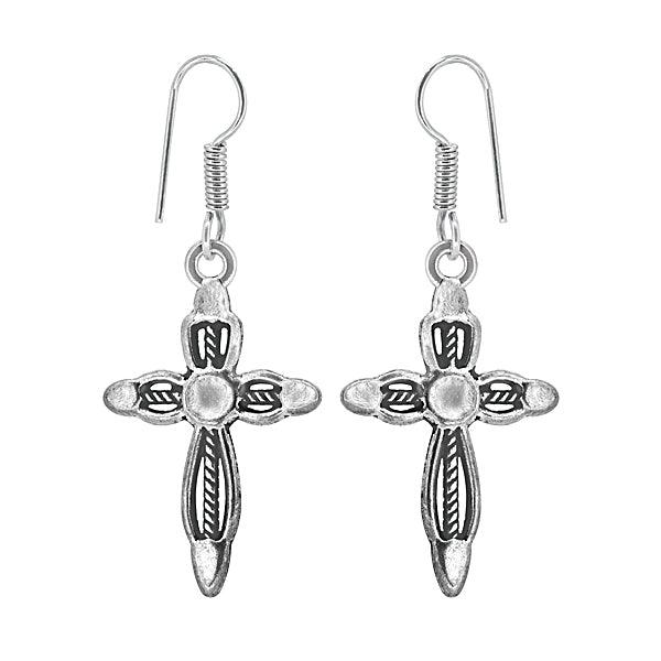 German silver cross shaped drop earrings - The Fineworld