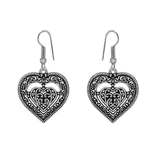 Black oxidized heart shaped drop earrings - The Fineworld