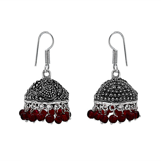 Red beaded Charming Jhumki Earrings