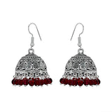 Blood red color beads jhumki earrings - The Fineworld