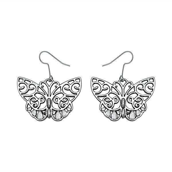 Butterfly shaped ear danglers in German Silver - The Fineworld