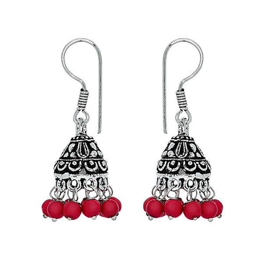 Small red beads charming jhumki earrings - The Fineworld