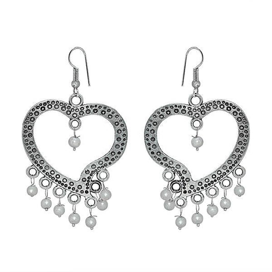 Heart shaped metal danglers with beads - The Fineworld