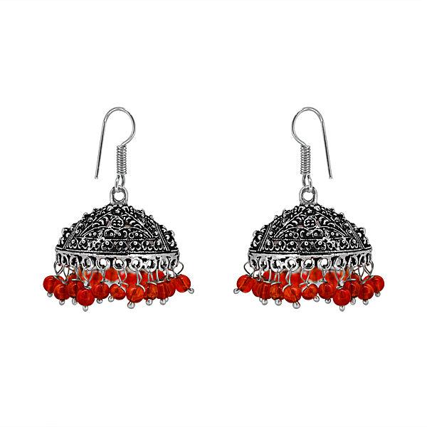 Orange color beads classy jhumki earrings - The Fineworld