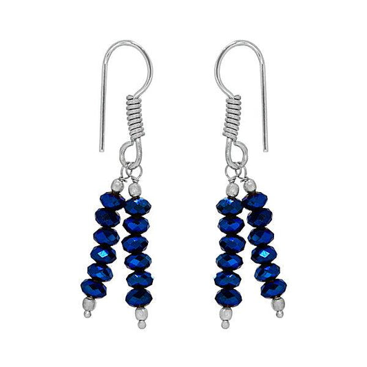 Long danglers in German silver with blue beads - The Fineworld