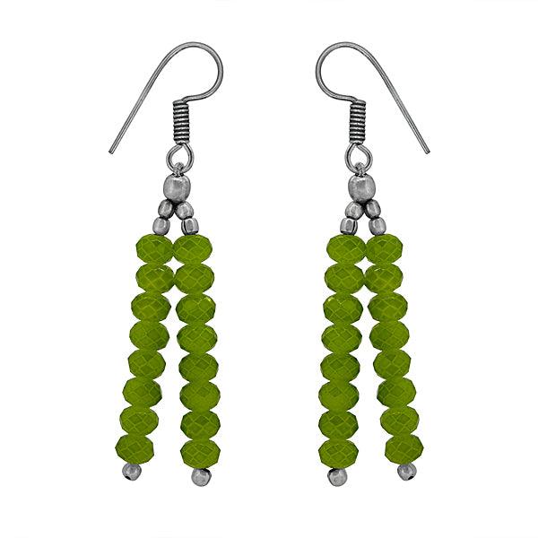 Long danglers in German silver with green beads - The Fineworld