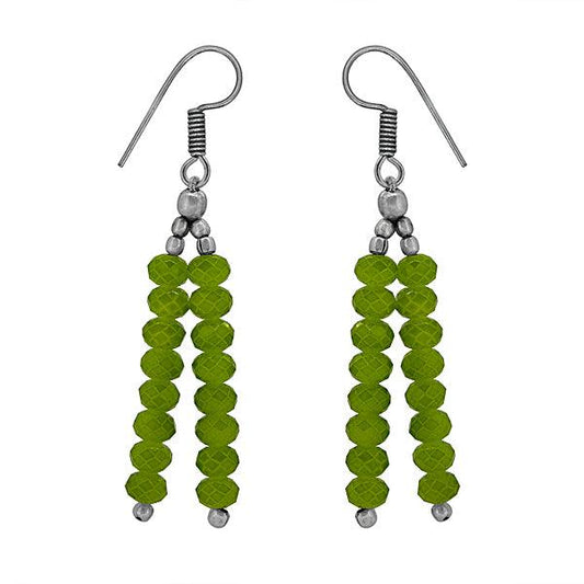 Long danglers in German silver with green beads - The Fineworld