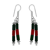 Dressy long maroon and green danglers German silver - The Fineworld