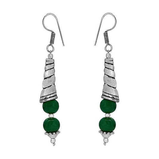 Curved designed with green beads earring - The Fineworld