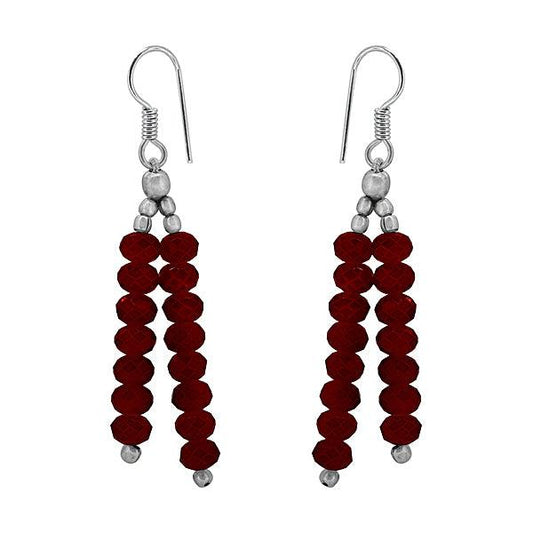 Shiny maroon beads silver finished drop earring - The Fineworld